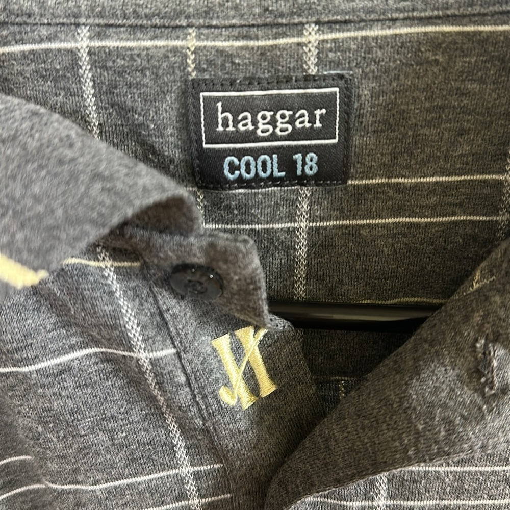 Haggar Cool 18 Men's Polo Shirt in Gray Check - Picture 2 of 3